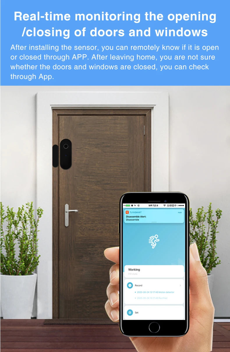 Sensor de Porta e Janela Zigbee Tuya - Detector de Abertura - Smart Life App - Requer Gateway