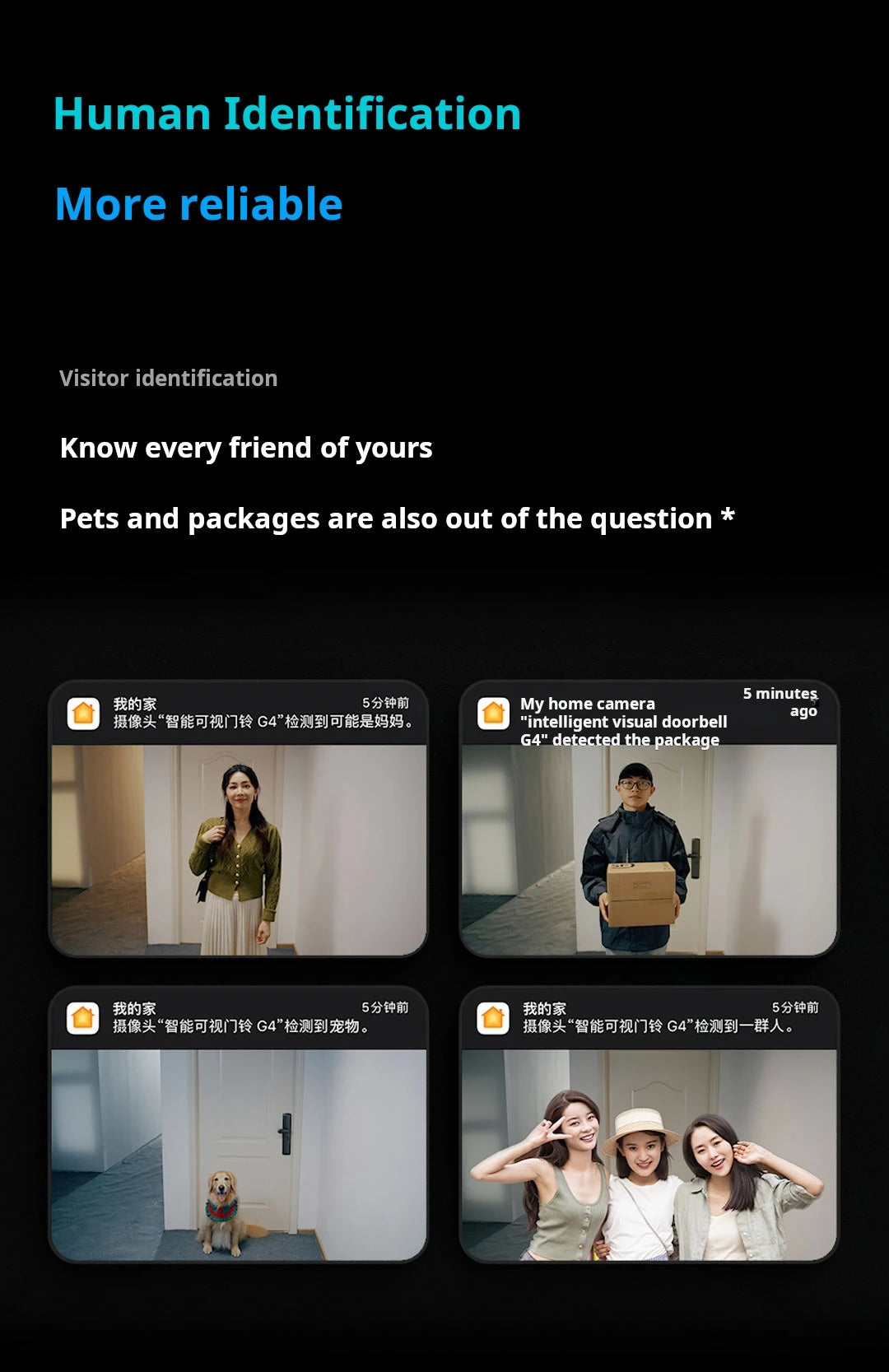 Aqara wi fi inteligente vídeo campainha g4 sem fio 1080p hd câmera ir alarme de segurança casa inteligente campainha da porta wi fi intercom para casa