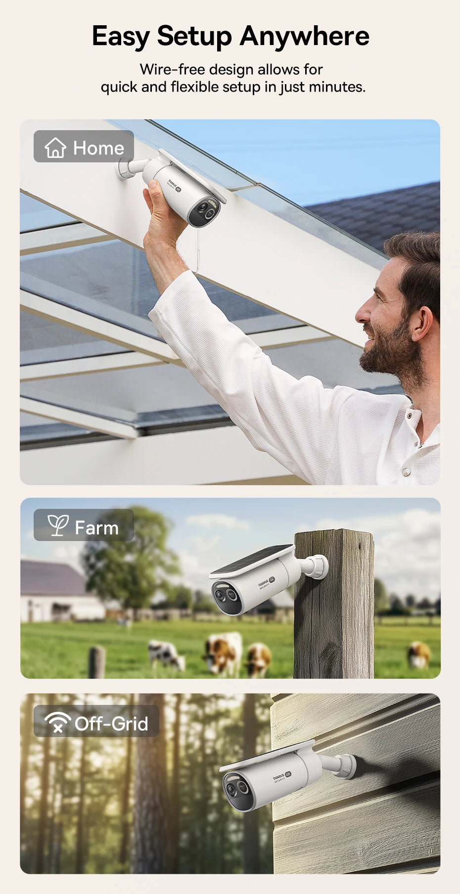 Câmera Baseus Security S2 4K Solar WiFi com Face ID e IP67 - 145° FOV