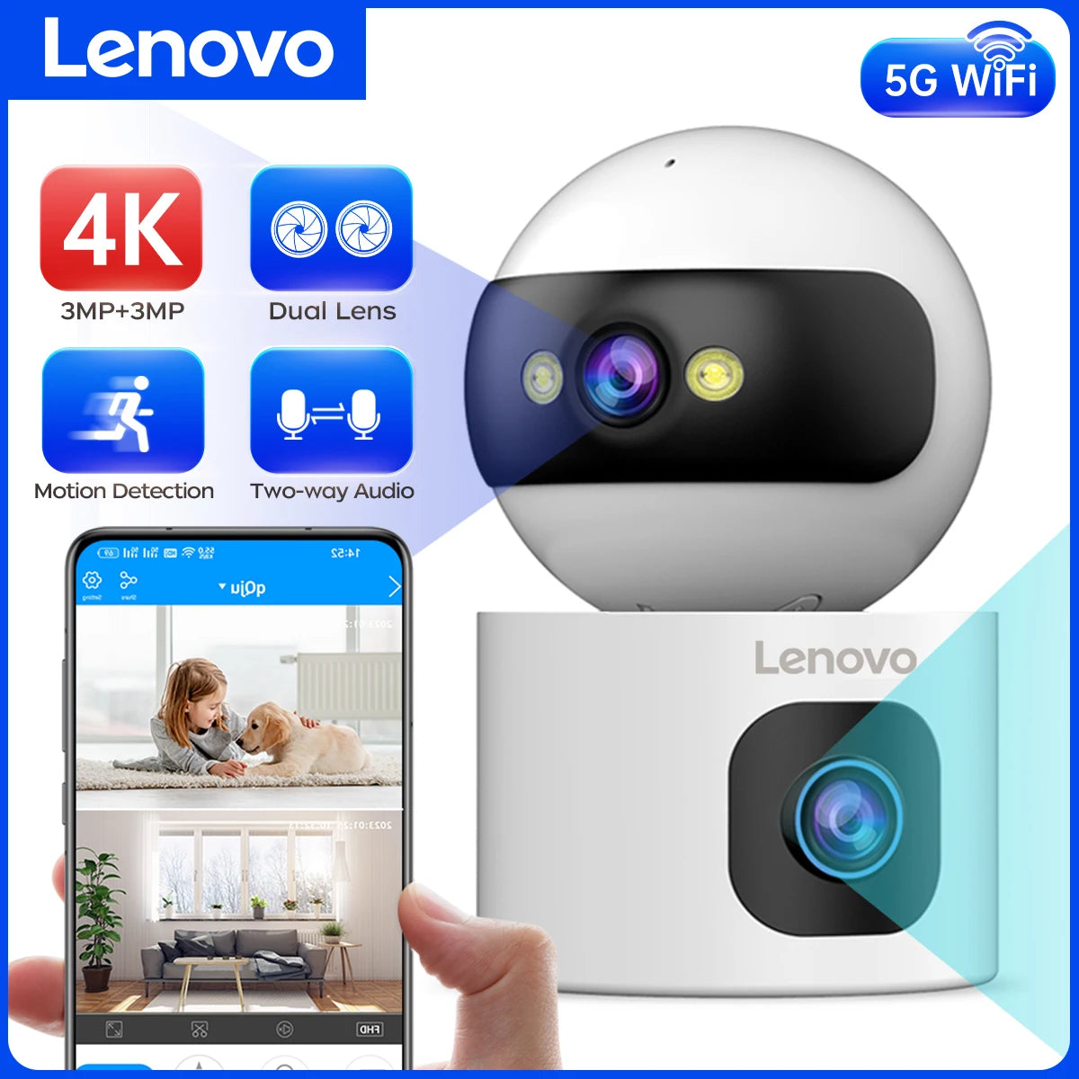Câmera IP WiFi Lente Dupla 6MP | Pan 360°, Rastreamento Automático e Visão Noturna Colorida – Lenovo