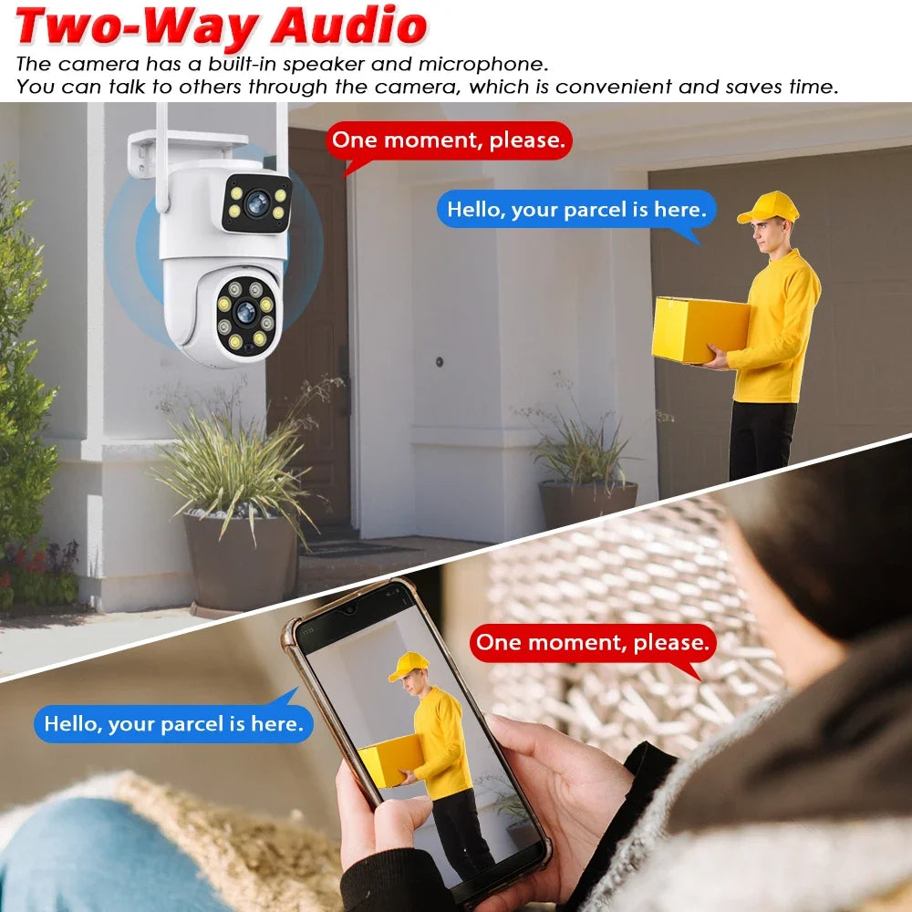 Tuya câmera solar inteligente wifi lente dupla 8mp sem fio ao ar livre câmera de vigilância de vídeo bateria ptz cctv duas telas detecção pir