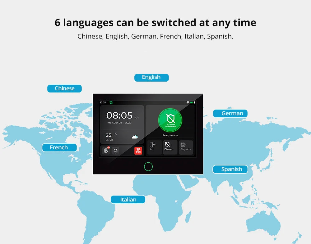 Central de Alarme KERUI G70 Tuya WiFi 4G Tela Touch 7" Kit Completo 100 Zonas FSK Sistema Inteligente - KERUI