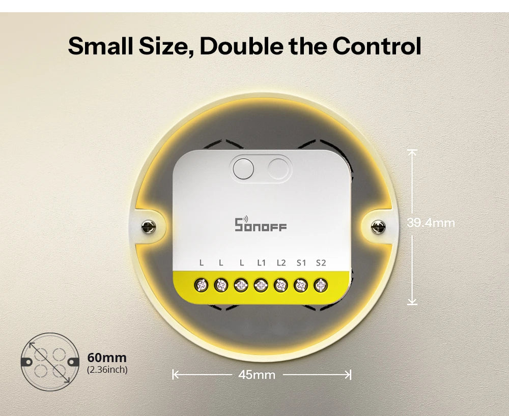 Interruptor Inteligente Zigbee 2 Gang Sem Fio Neutro Ultra Compacto SONOFF MINI DUO-L
