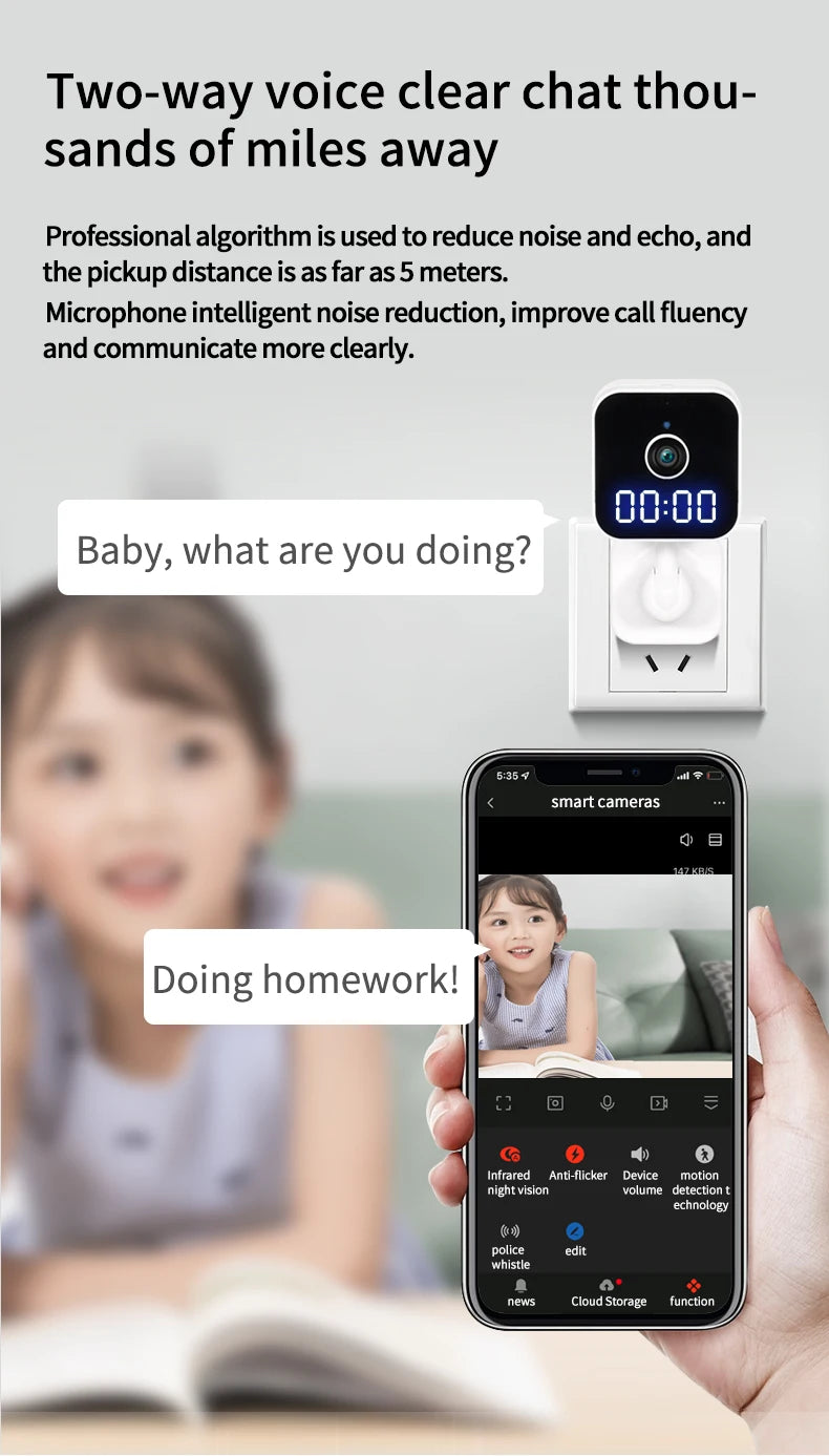 Tuya wifi câmera de vigilância casa relógio plug câmera digital graffiti inteligente hd câmera sem fio vlogging câmera ação