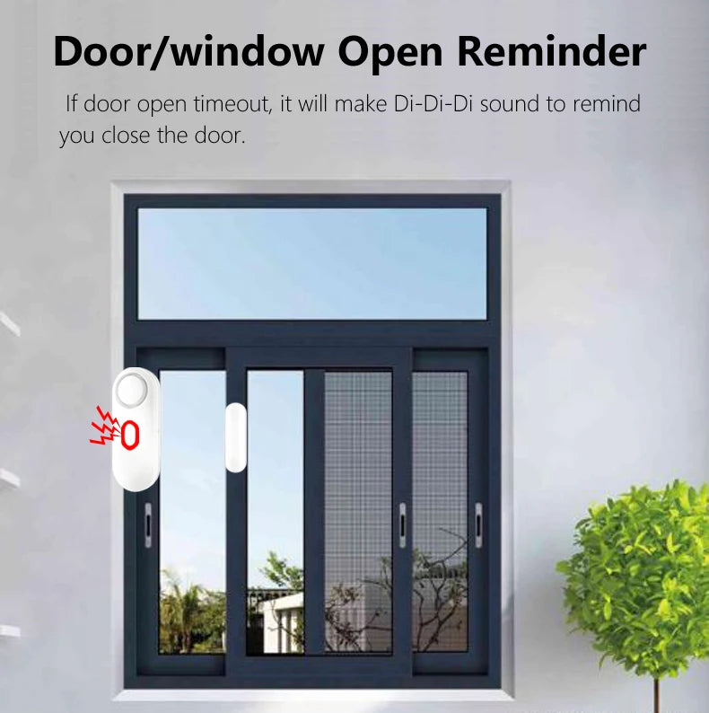Alarme de janela de porta sem fio com controle remoto, 3 modos (bem/porta aberta/alarme), instalação de montagem em fita dupla face,