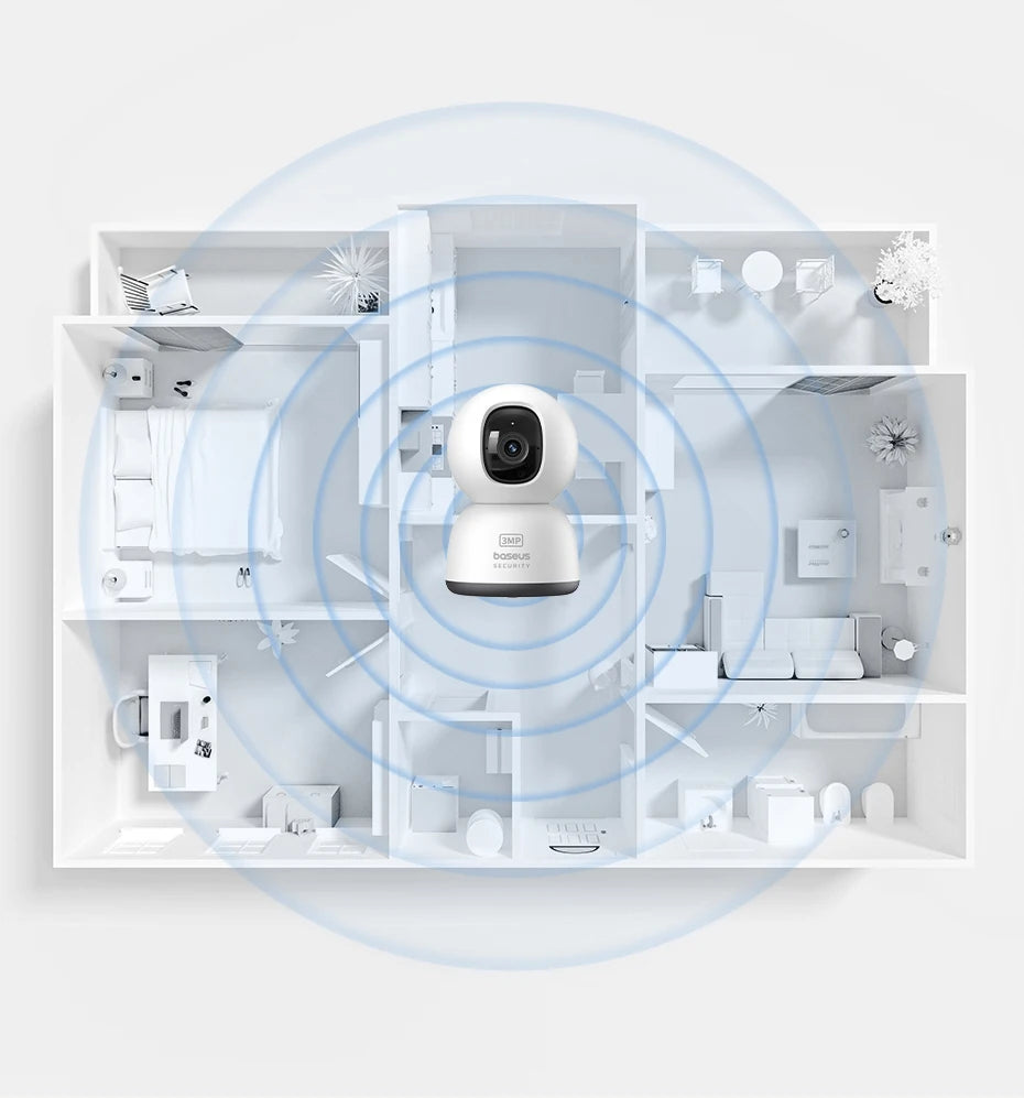 Câmera de Segurança Baseus 3MP 2K Pan & Tilt WiFi com Rastreamento IA, Visão 360° e Áudio Bidirecional