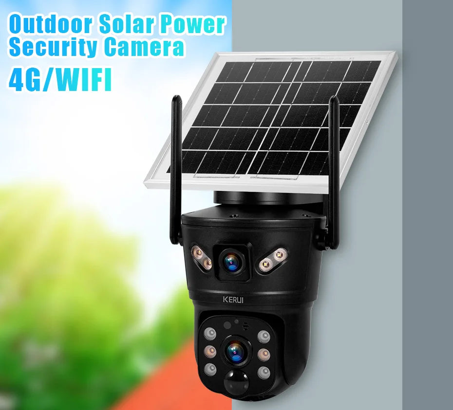 Câmera Solar WiFi/4G 6MP Lente Dupla À Prova D'Água com Painel Solar - Kerui D05