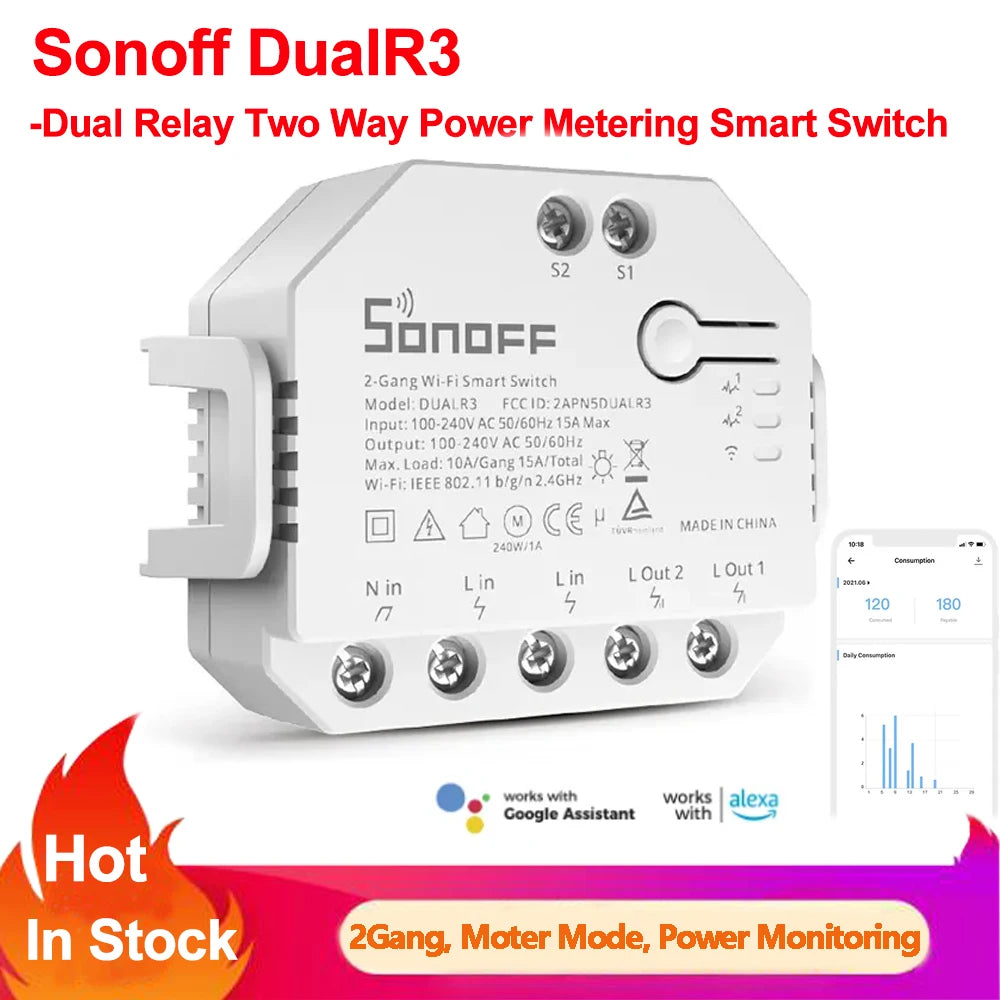 Sonoff duplo r3 relé duplo wifi interruptor inteligente controle em dois sentidos medição de energia rolo tons motor cortinas elétricas interruptor