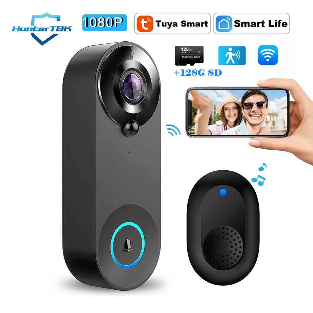 1080p câmera de vídeo sem fio campainha wi fi inteligente campainha da porta tuya segurança em casa inteligente detecção movimento visão noturna intercom campainha