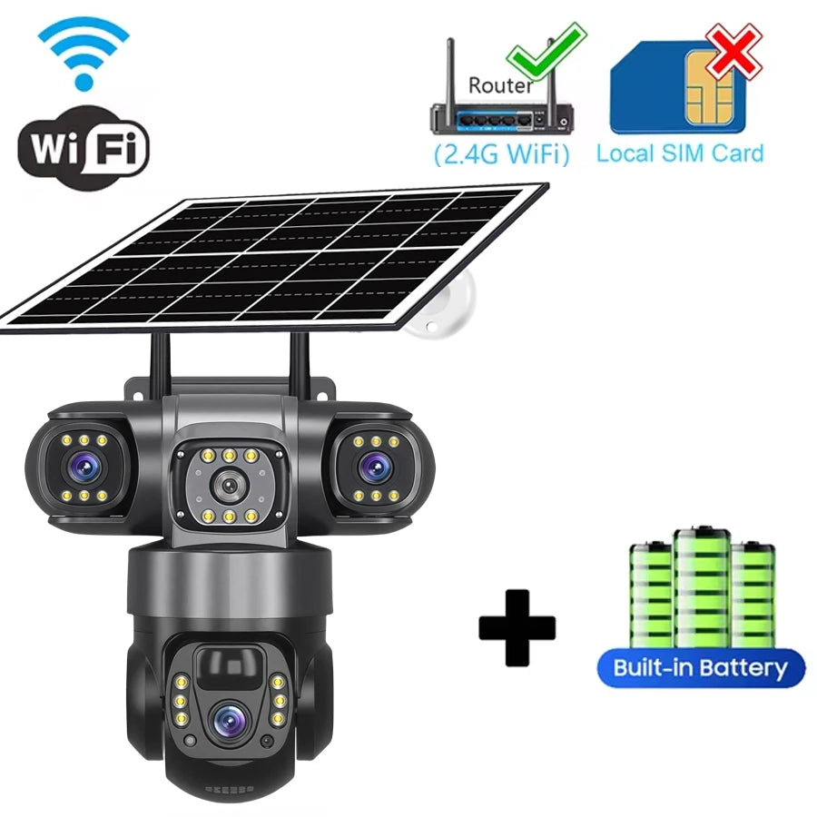 V380PRO 3 Lente WiFi Câmera Solar 15MP 360 Ao Ar Livre À Prova D 'Água CCTV Visão Noturna Câmera de Áudio Bidirecional Rastreamento Móvel 4G Câmera IP