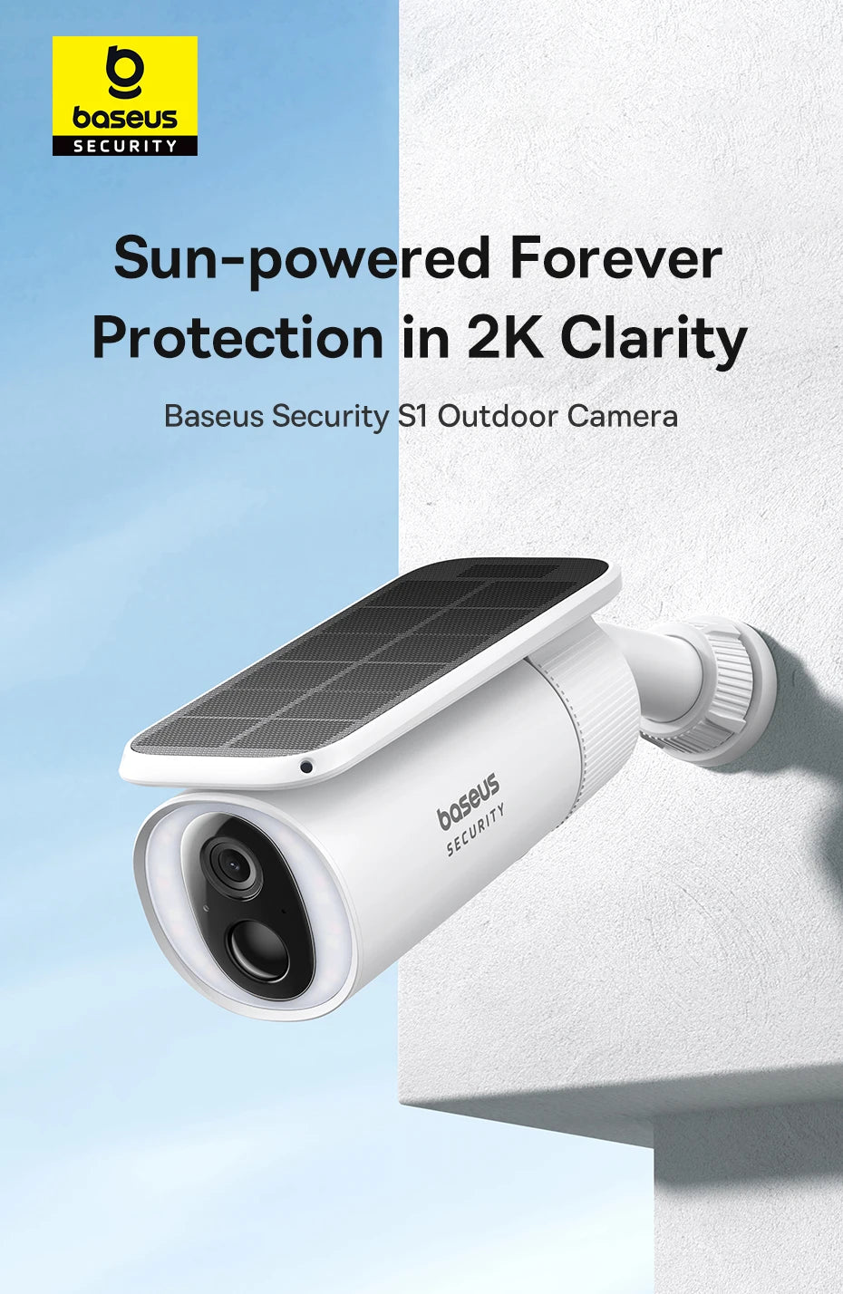 Câmera Baseus Security S1 2K Solar WiFi com Sistema de Rastreamento Solar 145° IP67