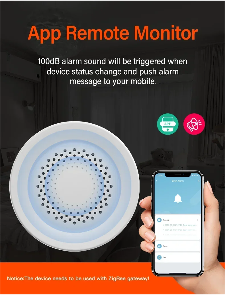 Tuya zigbee wifi sirene inteligente alarme 100db alto-falante para segurança em casa inteligente funciona com smartlife alexa yandex