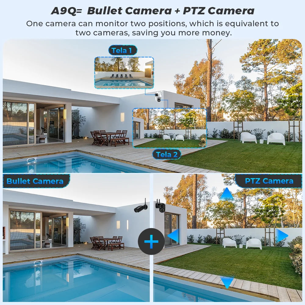 Câmera IP WiFi BESDER 10MP Lente Dupla PTZ 360° Tela Dupla Detecção Humana Visão Noturna Colorida IP66 App O-Kam Pro - BESDER