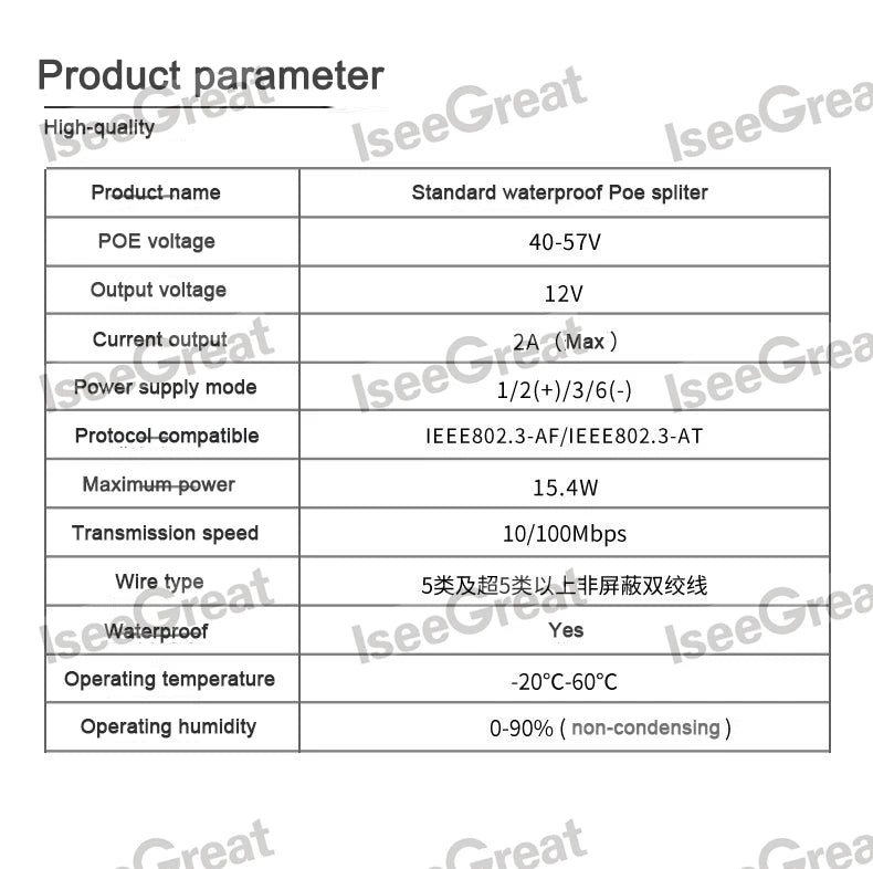 Divisor PoE À Prova D'Água 48V para 12V - Adaptador Vídeo Alimentação Câmera IP Externo Compacto