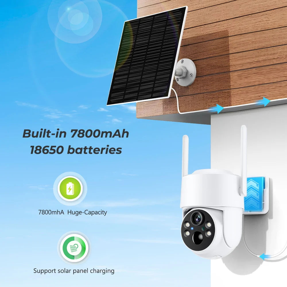 Câmera IP Solar WiFi ZRHUNTER TQ6 4MP PTZ Sem Fio Bateria Recarregável Painel Solar App ICSEE Alexa - ZRHUNTER