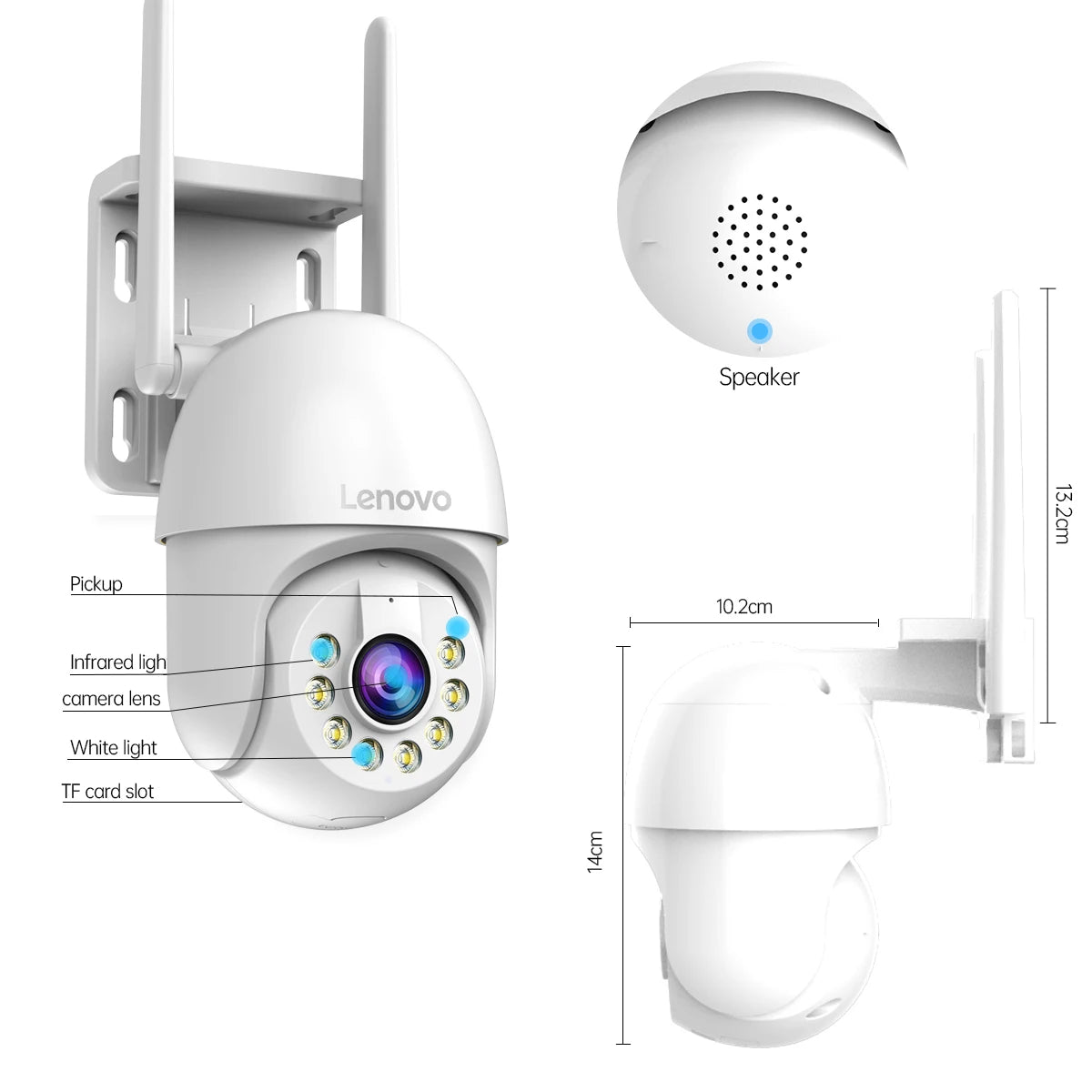 Câmera PTZ WiFi Lenovo 5MP – Externa, Zoom 4x, Visão Noturna Colorida e Áudio Bidirecional