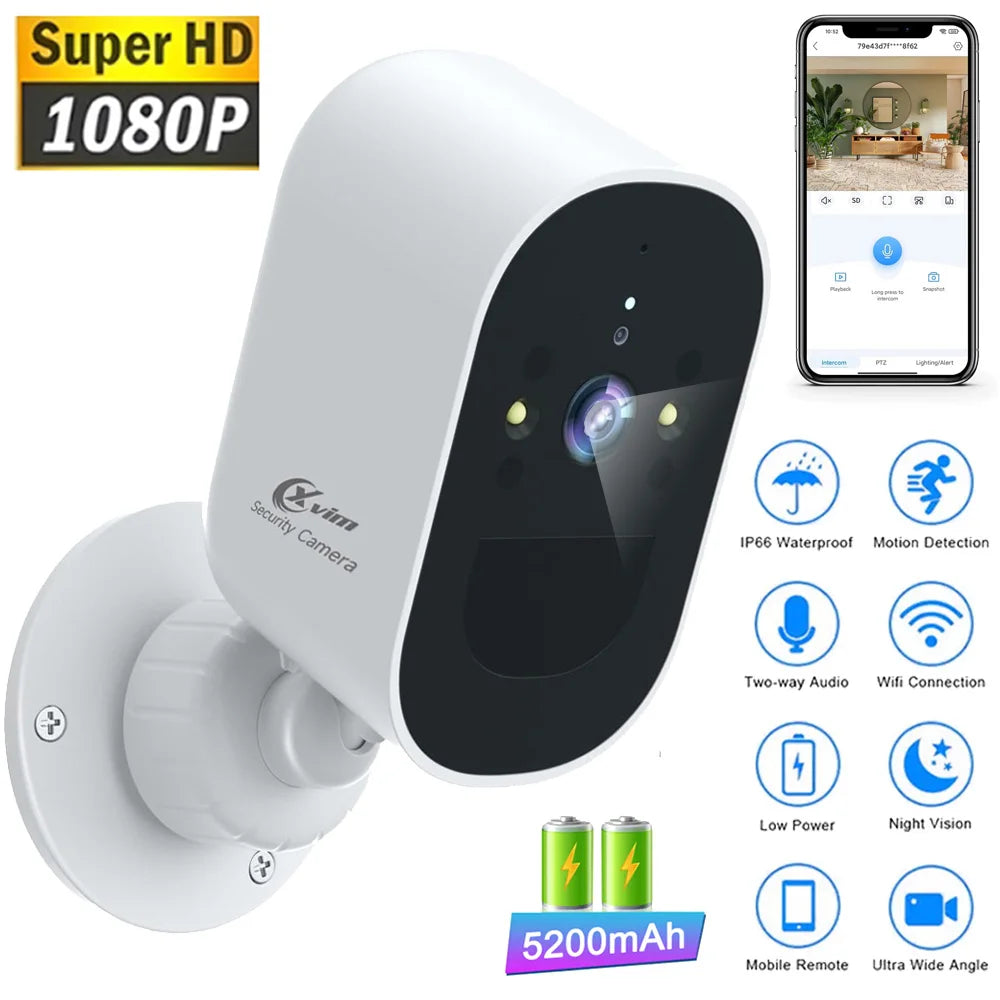 Câmera IP XVIM 1080P Wi-Fi — Visão Noturna, Bateria 5200mAh e IP66