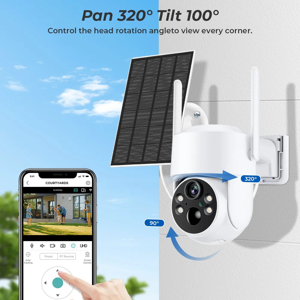 Câmera IP Solar WiFi ZRHUNTER TQ6 4MP PTZ Sem Fio Bateria Recarregável Painel Solar App ICSEE Alexa - ZRHUNTER