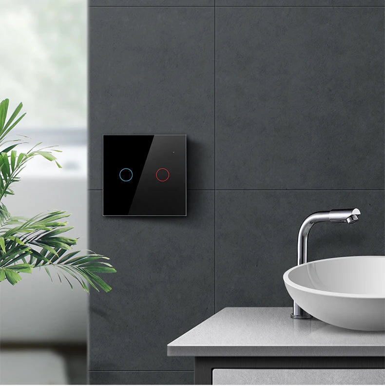 Interruptor Touch Parede Vidro Cristal Temperado LED 1/2/3 Gang Bivolt 100-240V QIRONG