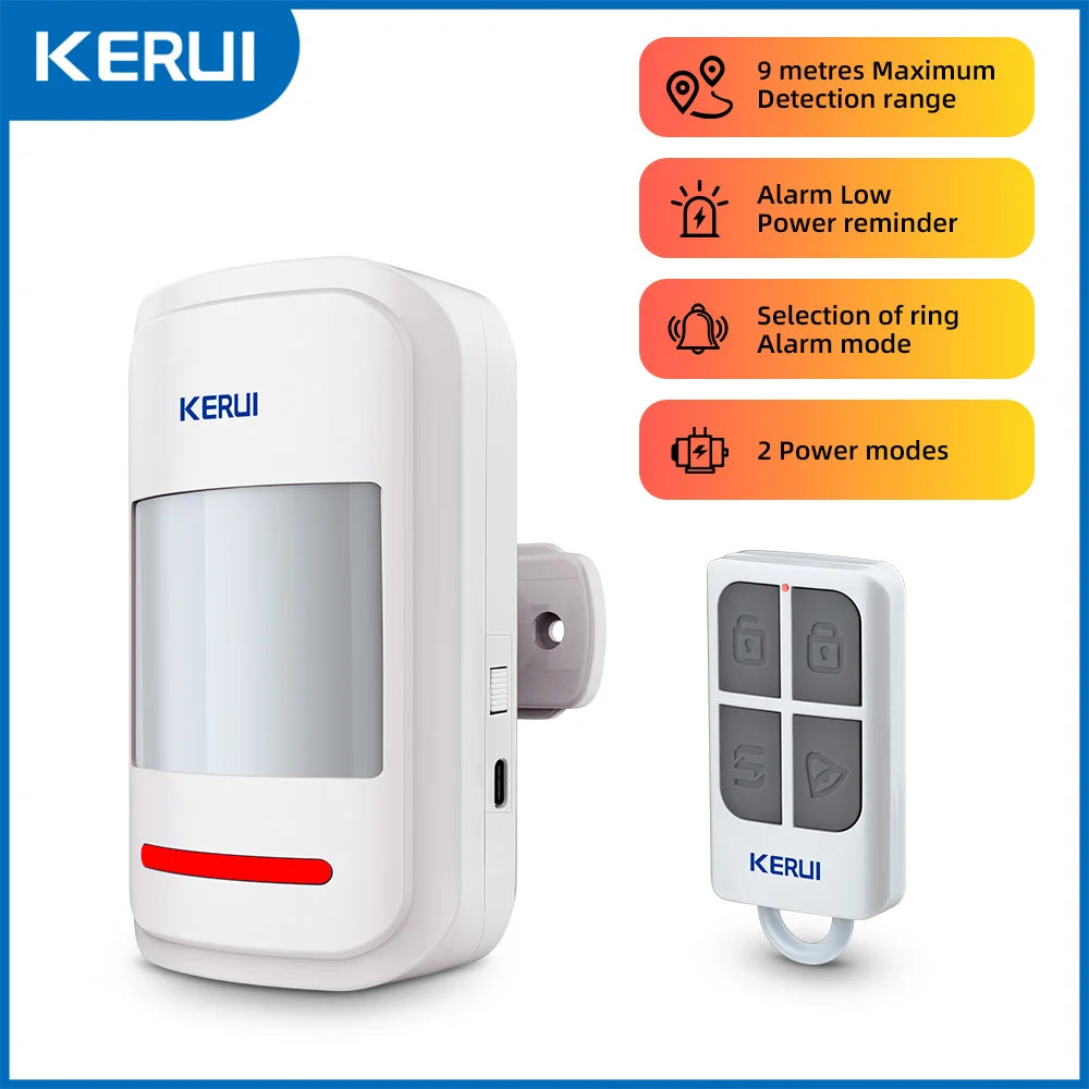 Sensor de Movimento PIR KERUI HW19 com Alarme Sonoro Timbre e Controle Remoto SOS para Idosos - KERUI
