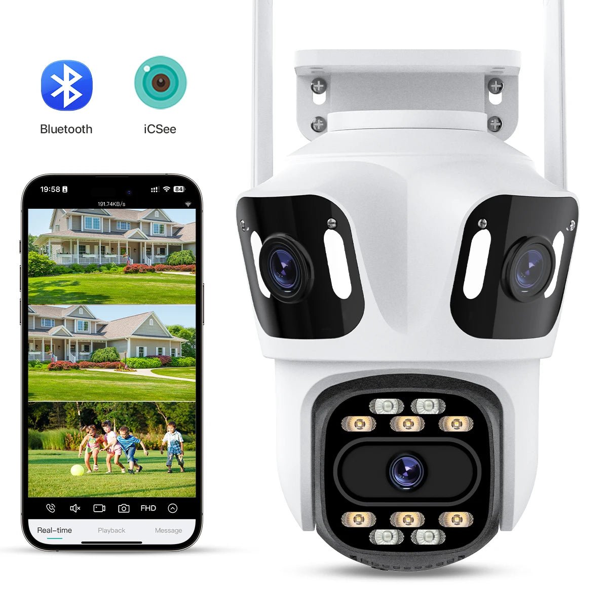 Câmera IP PTZ de três lentes, câmera de segurança externa HD com três telas, Wi - Fi, rastreamento automático, câmera CCTV sem fio com lente dupla iCsee - LUFT SECURITY LTDA2 Lens With 256GCâmera IP PTZ de três lentes, câmera de segurança externa HD com três telas, Wi - Fi, rastreamento automático, câmera CCTV sem fio com lente dupla iCsee