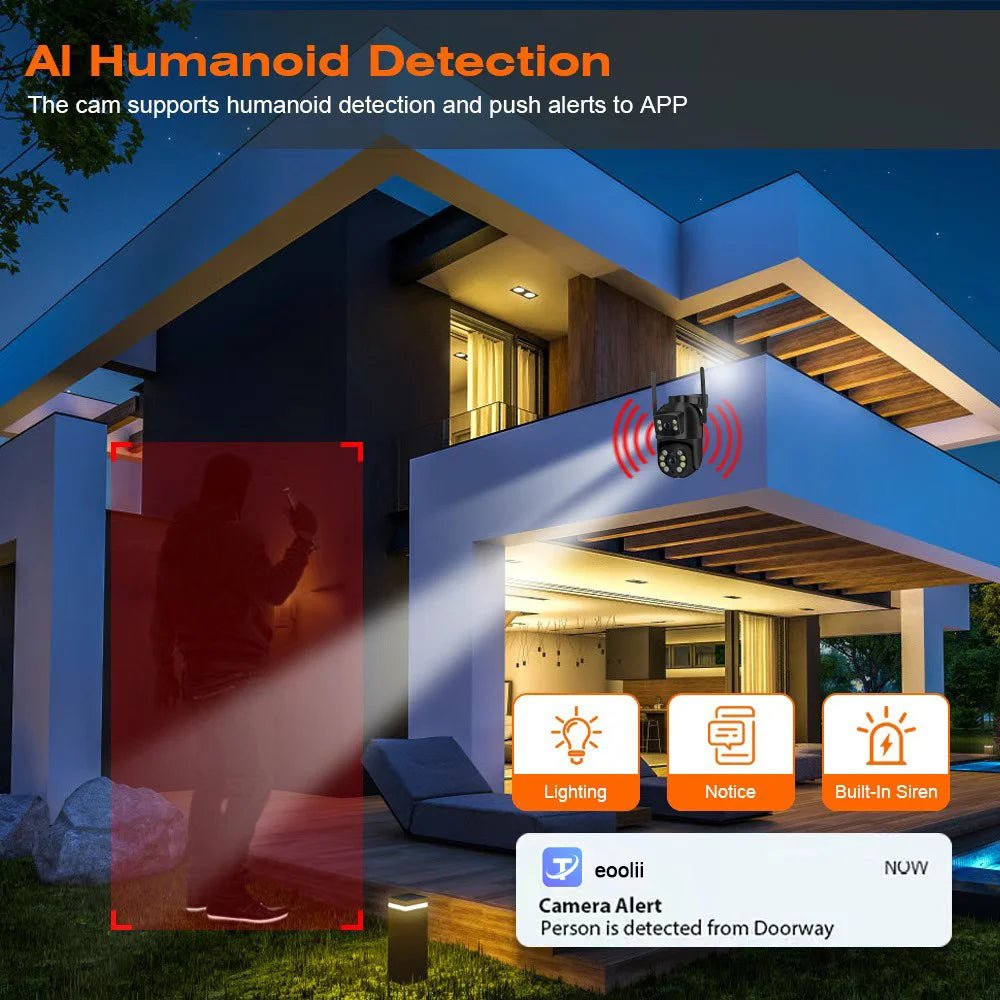 Câmera wi - fi 8MP 4K PTZ com lente dupla telas duplas AI detecção humana sem fio ao ar livre câmera IP de segurança CCTV - LUFT SECURITY LTDA8MP ADD 64GCâmera wi - fi 8MP 4K PTZ com lente dupla telas duplas AI detecção humana sem fio ao ar livre câmera IP de segurança CCTV