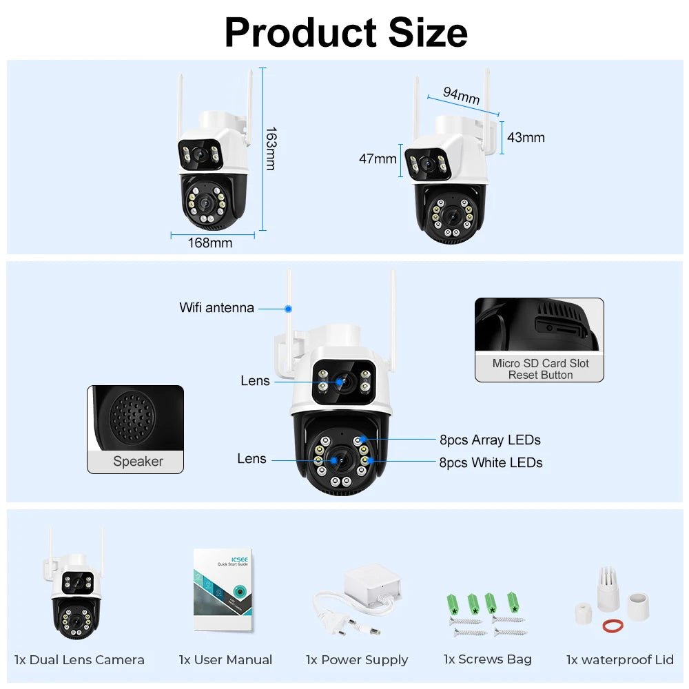 cameras vigilância wifi 8MP 4K, lente dupla com tela dupla, AI Detecção humana Rastreamento automático iCSee externa Novo casa camera de seguranças wifi - LUFT SECURITY LTDA8MP Add 128G Cardcameras vigilância wifi 8MP 4K, lente dupla com tela dupla, AI Detecção humana Rastreamento automático iCSee externa Novo casa camera de seguranças wifi