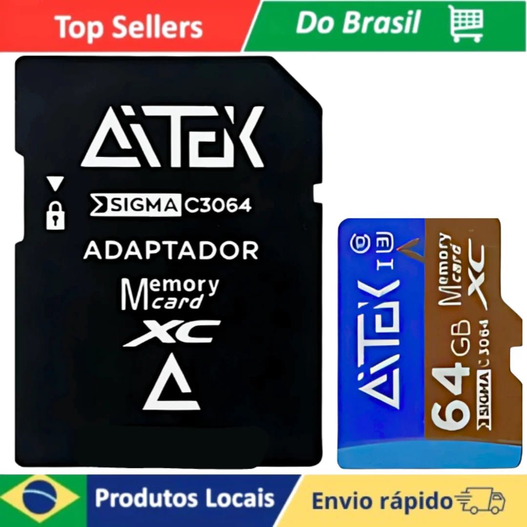Cartão De Memória MicroSD 64GB Alta Velocidade UHS I 80MBs Leitura 40MBs Gravação Compatível Smartphone Camera Drone - LUFT SECURITY LTDA64 GBCartão De Memória MicroSD 64GB Alta Velocidade UHS I 80MBs Leitura 40MBs Gravação Compatível Smartphone Camera Drone