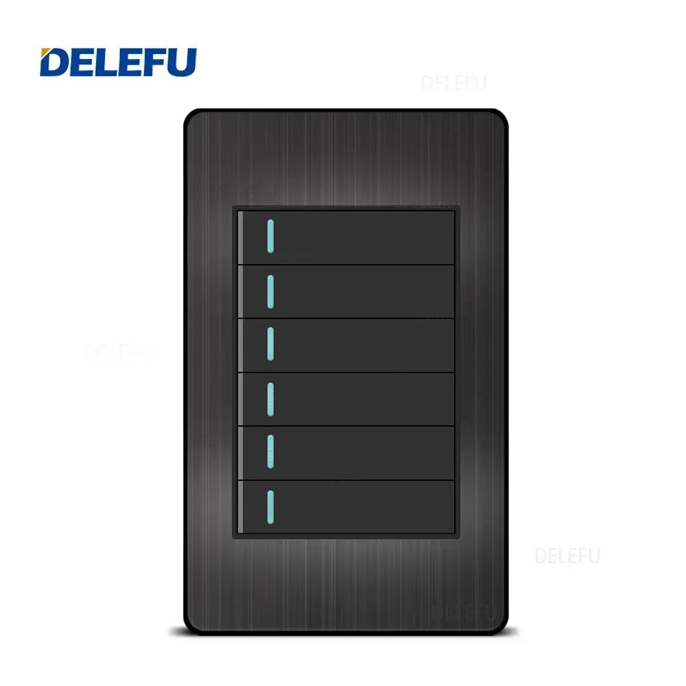 DELEFU - Painel preto de aço inoxidável série Brasil interruptor padrão 10A tomada Computador USB Tipo C tomada de parede - LUFT SECURITY LTDA6gang 2wayDELEFU - Painel preto de aço inoxidável série Brasil interruptor padrão 10A tomada Computador USB Tipo C tomada de parede