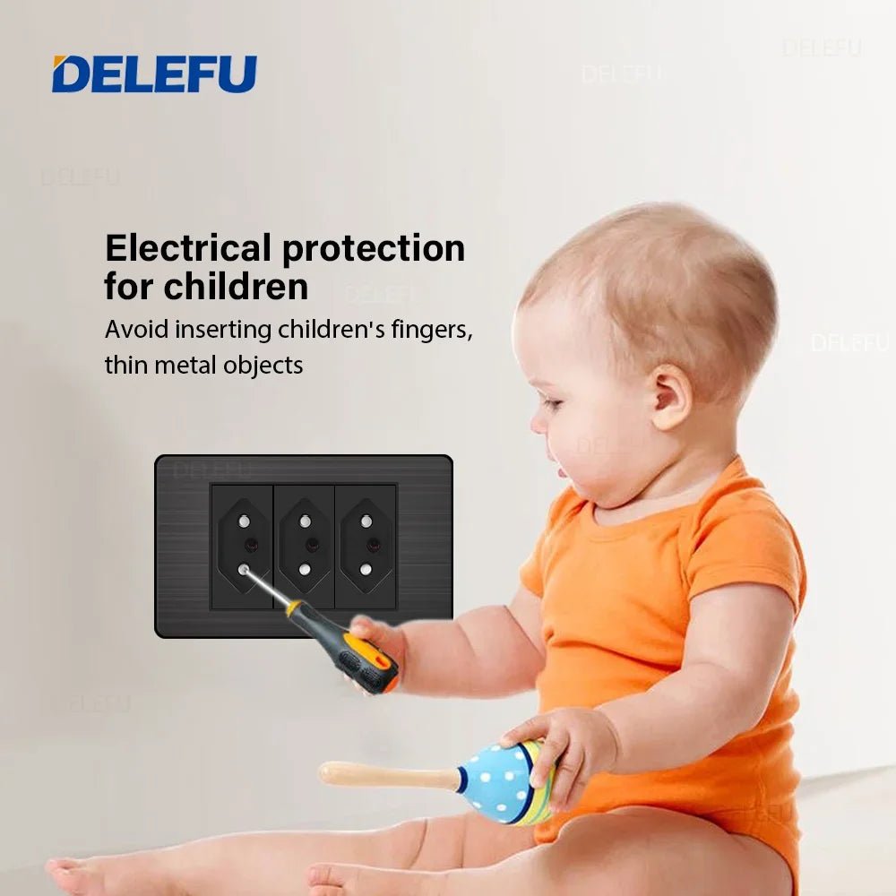 DELEFU - Painel preto de aço inoxidável série Brasil interruptor padrão 10A tomada Computador USB Tipo C tomada de parede - LUFT SECURITY LTDA2Brazil AADELEFU - Painel preto de aço inoxidável série Brasil interruptor padrão 10A tomada Computador USB Tipo C tomada de parede