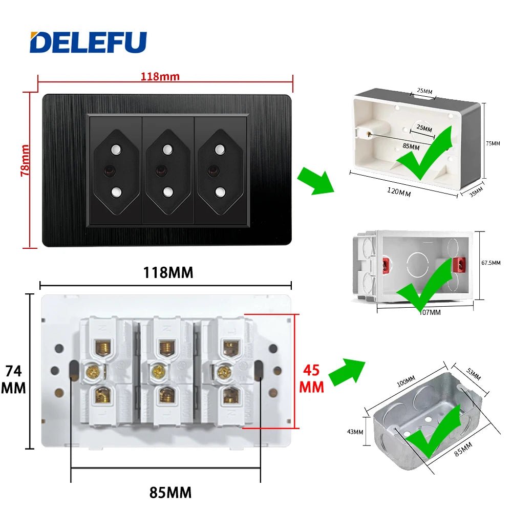 DELEFU - Tomada escovada preta para PC, padrão Brasil, USB duplo tipo C, tomada de parede, acende - LUFT SECURITY LTDA16A 4gang 2wayDELEFU - Tomada escovada preta para PC, padrão Brasil, USB duplo tipo C, tomada de parede, acende