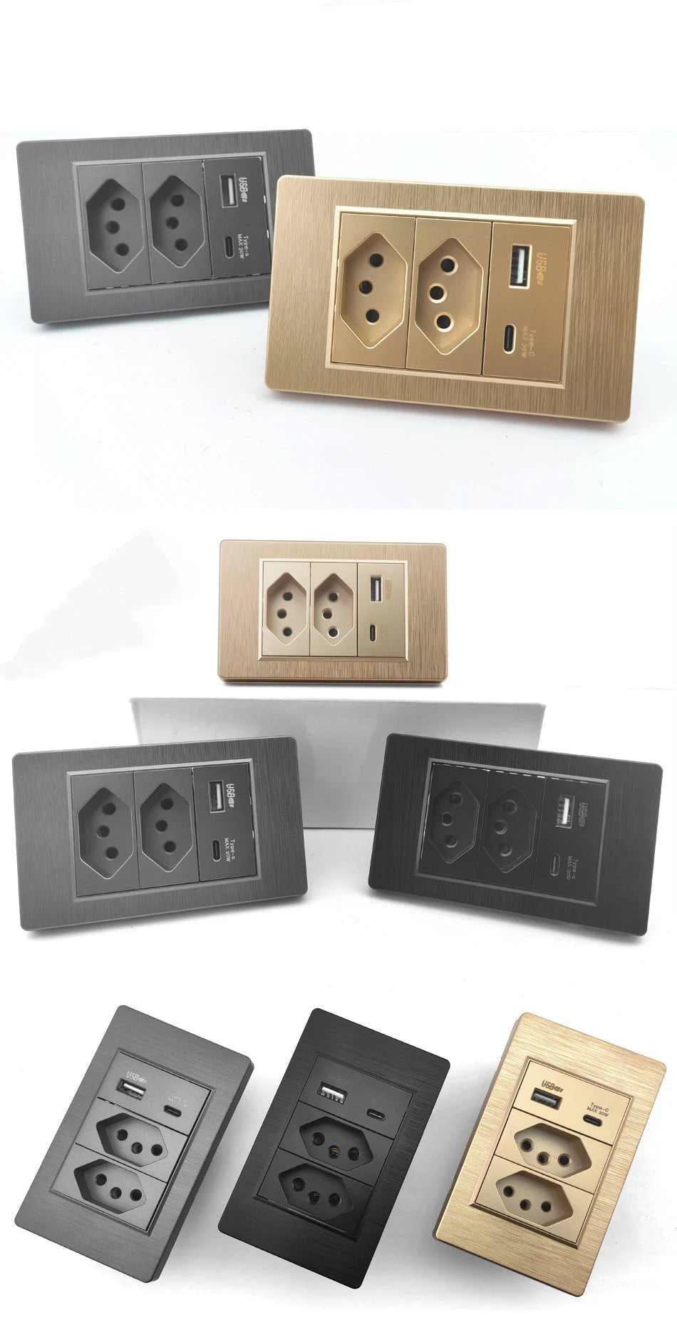 DELEFU - Tomada escovada preta para PC, padrão Brasil, USB duplo tipo C, tomada de parede, acende - LUFT SECURITY LTDA16A 4gang 2wayDELEFU - Tomada escovada preta para PC, padrão Brasil, USB duplo tipo C, tomada de parede, acende