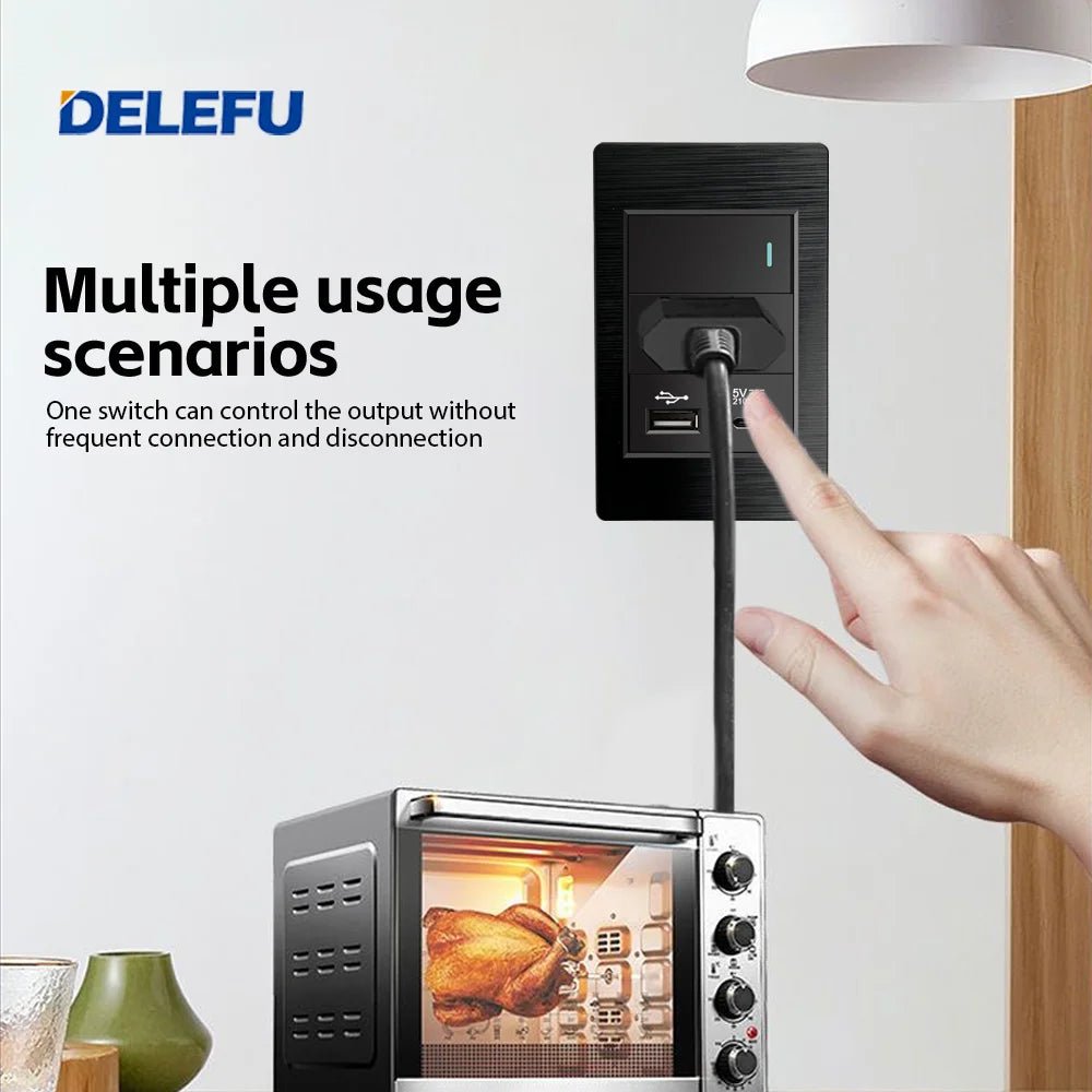 DELEFU - Tomada escovada preta para PC, padrão Brasil, USB duplo tipo C, tomada de parede, acende - LUFT SECURITY LTDA16A 4gang 2wayDELEFU - Tomada escovada preta para PC, padrão Brasil, USB duplo tipo C, tomada de parede, acende