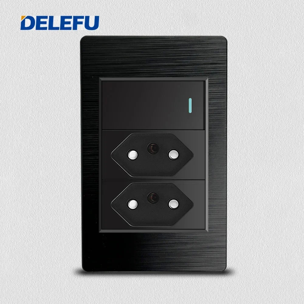 DELEFU - Tomada escovada preta para PC, padrão Brasil, USB duplo tipo C, tomada de parede, acende - LUFT SECURITY LTDA2 Brazil 1gang 2wayDELEFU - Tomada escovada preta para PC, padrão Brasil, USB duplo tipo C, tomada de parede, acende
