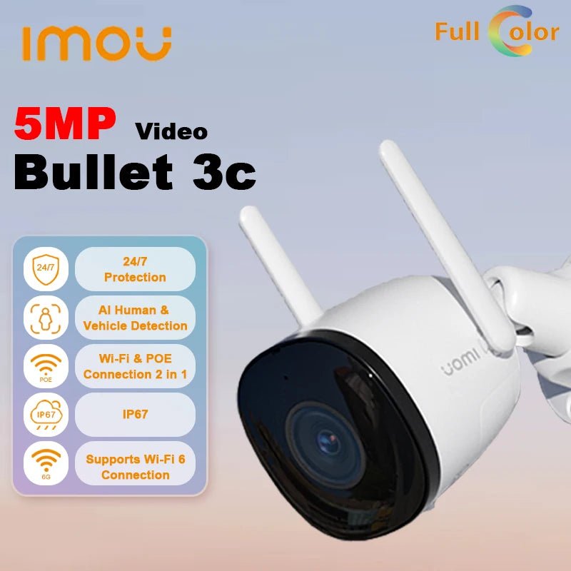 IMOU - Câmera IP Inteligente com Visão Noturna, Proteção de Segurança, WiFi, Detecção de Veículos, IP67, Proteção de Segurança, Bala 3C, 5MP, 3,6mm - LUFT SECURITY LTDA5MP 2.8mm x EU PLUGIMOU - Câmera IP Inteligente com Visão Noturna, Proteção de Segurança, WiFi, Detecção de Veículos, IP67, Proteção de Segurança, Bala 3C, 5MP, 3,6mm
