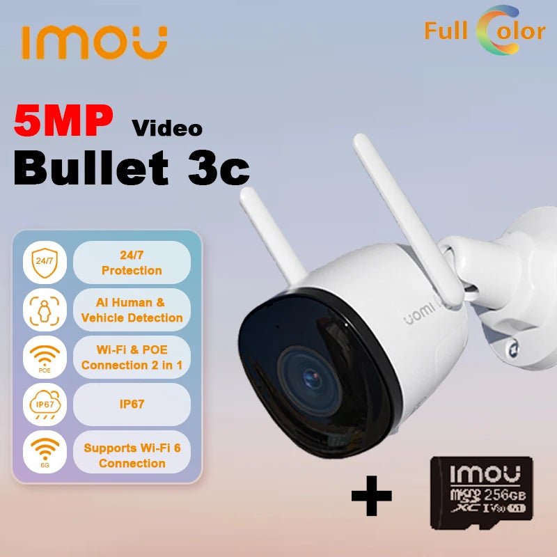 IMOU - Câmera IP Inteligente com Visão Noturna, Proteção de Segurança, WiFi, Detecção de Veículos, IP67, Proteção de Segurança, Bala 3C, 5MP, 3,6mm - LUFT SECURITY LTDAADD 256G 3.6MM EUIMOU - Câmera IP Inteligente com Visão Noturna, Proteção de Segurança, WiFi, Detecção de Veículos, IP67, Proteção de Segurança, Bala 3C, 5MP, 3,6mm