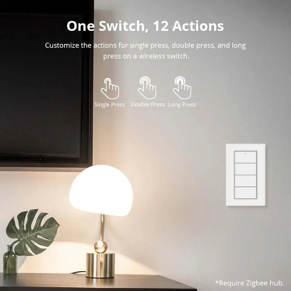 Interruptor de cena sem fio Zemismart Zigbee de 4 gangues, alimentado por bateria, compatível com Tuya Home Assistant Homey Hubitat (hub necessário) - LUFT SECURITY LTDAwith DimmingInterruptor de cena sem fio Zemismart Zigbee de 4 gangues, alimentado por bateria, compatível com Tuya Home Assistant Homey Hubitat (hub necessário)