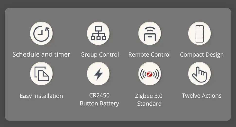 Interruptor de cena sem fio Zemismart Zigbee de 4 gangues, alimentado por bateria, compatível com Tuya Home Assistant Homey Hubitat (hub necessário) - LUFT SECURITY LTDAwith DimmingInterruptor de cena sem fio Zemismart Zigbee de 4 gangues, alimentado por bateria, compatível com Tuya Home Assistant Homey Hubitat (hub necessário)