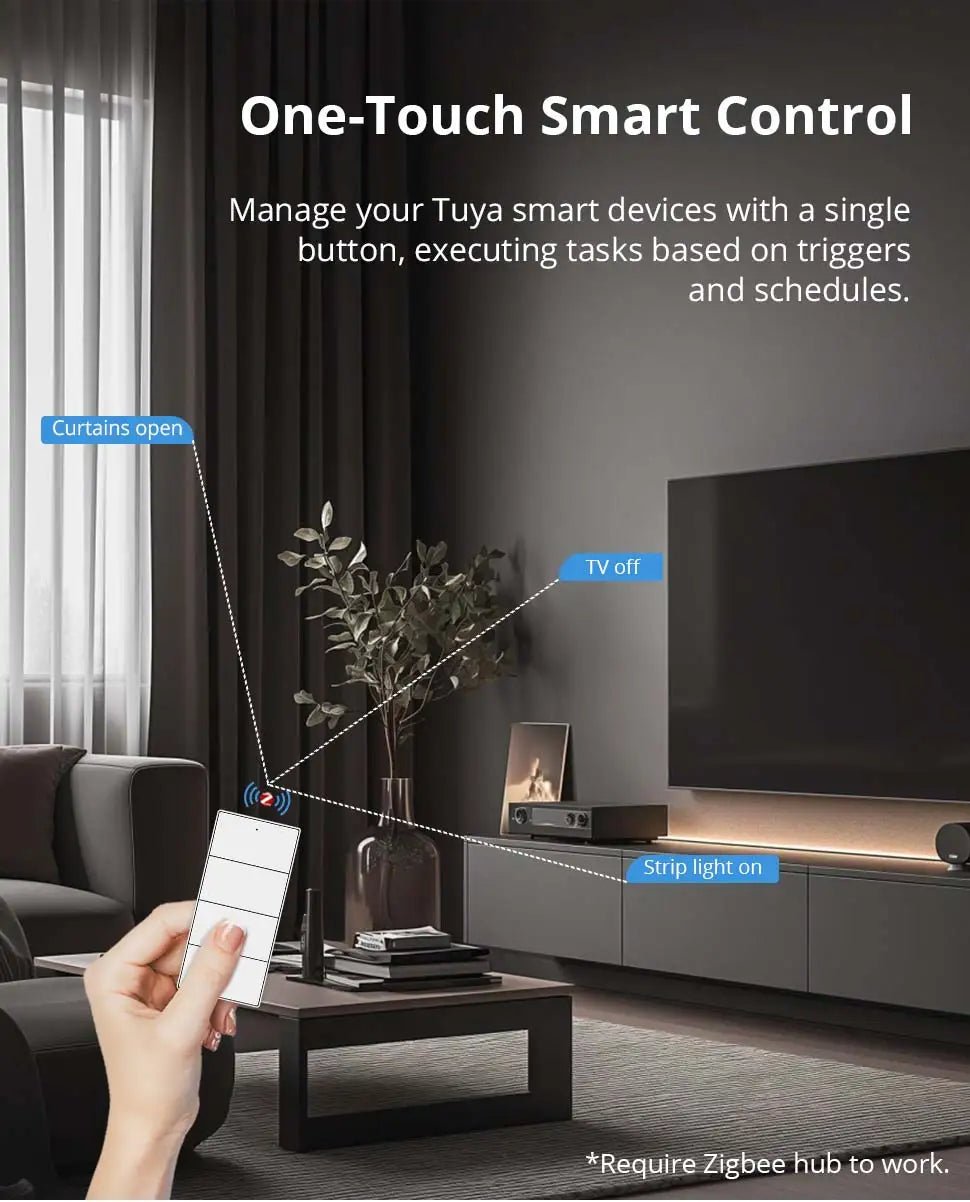 Interruptor de cena sem fio Zemismart Zigbee de 4 gangues, alimentado por bateria, compatível com Tuya Home Assistant Homey Hubitat (hub necessário) - LUFT SECURITY LTDAwith DimmingInterruptor de cena sem fio Zemismart Zigbee de 4 gangues, alimentado por bateria, compatível com Tuya Home Assistant Homey Hubitat (hub necessário)