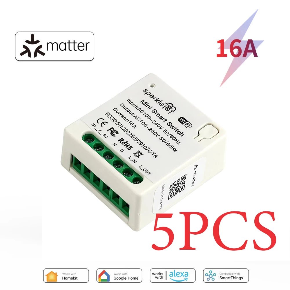 Matter 16A WiFi mini Smart Switch Pass - through Desconecte Tomadas de controle duplo Temporizador de controle remoto - LUFT SECURITY LTDA5pcMatter 16A WiFi mini Smart Switch Pass - through Desconecte Tomadas de controle duplo Temporizador de controle remoto