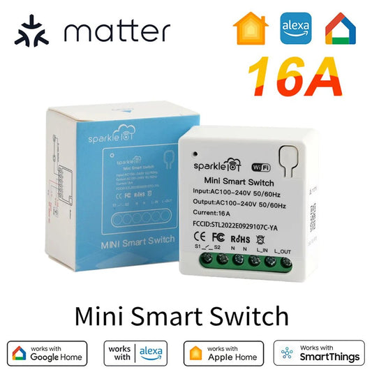 Matter 16A WiFi mini Smart Switch Pass - through Desconecte Tomadas de controle duplo Temporizador de controle remoto - LUFT SECURITY LTDA1pcMatter 16A WiFi mini Smart Switch Pass - through Desconecte Tomadas de controle duplo Temporizador de controle remoto