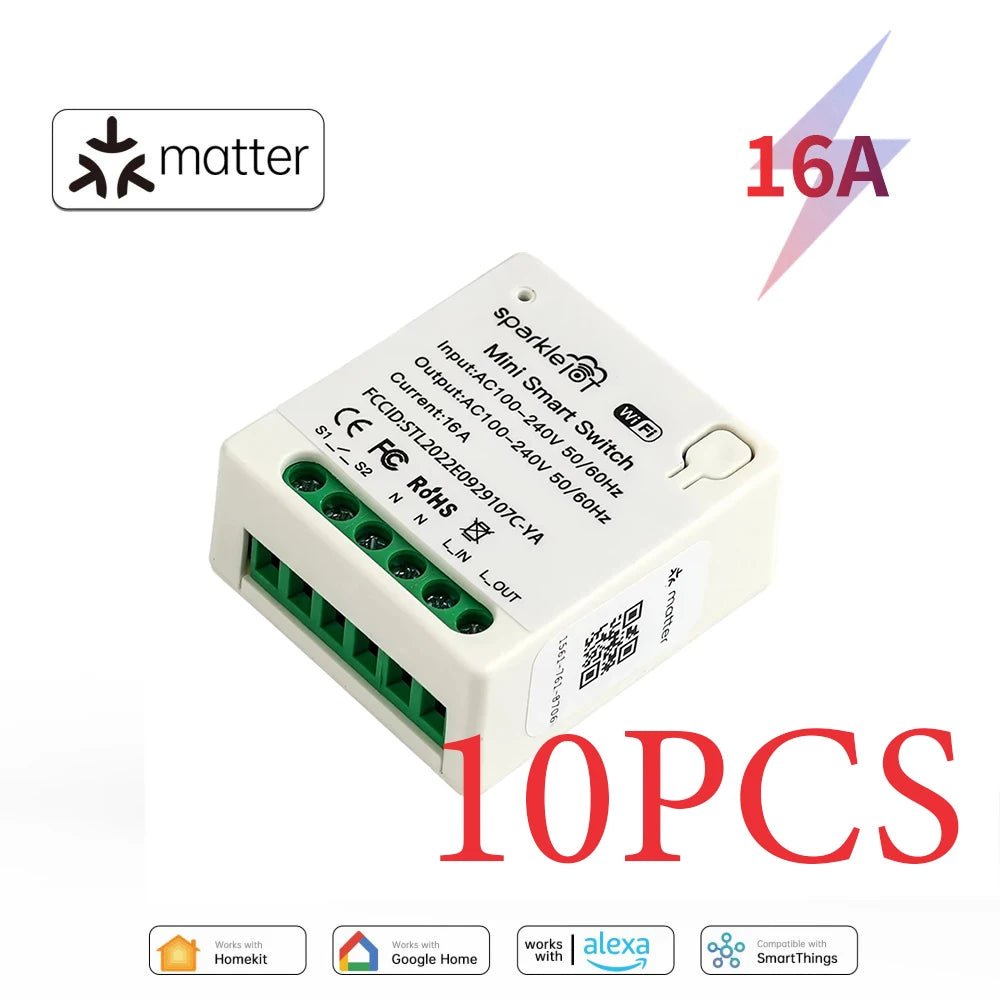 Matter 16A WiFi mini Smart Switch Pass - through Desconecte Tomadas de controle duplo Temporizador de controle remoto - LUFT SECURITY LTDA10pcMatter 16A WiFi mini Smart Switch Pass - through Desconecte Tomadas de controle duplo Temporizador de controle remoto