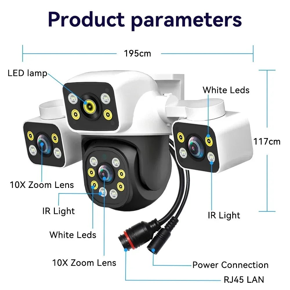 Pegatah 6k 12mp câmera wi - fi ao ar livre três telas três lentes 10x zoom ptz rastreamento automático alarme visual sonoro câmera de segurança - LUFT SECURITY LTDA3 Lens Add 32G CardPegatah 6k 12mp câmera wi - fi ao ar livre três telas três lentes 10x zoom ptz rastreamento automático alarme visual sonoro câmera de segurança