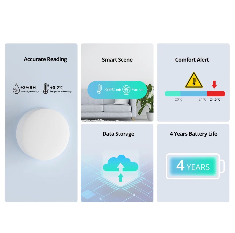 SONOFF SNZB - 02P Zigbee Sensor de umidade e temperatura Alerta de alta precisão Cena inteligente via eWeLink Funciona com vários gateways - LUFT SECURITY LTDASNZB - 02PSONOFF SNZB - 02P Zigbee Sensor de umidade e temperatura Alerta de alta precisão Cena inteligente via eWeLink Funciona com vários gateways