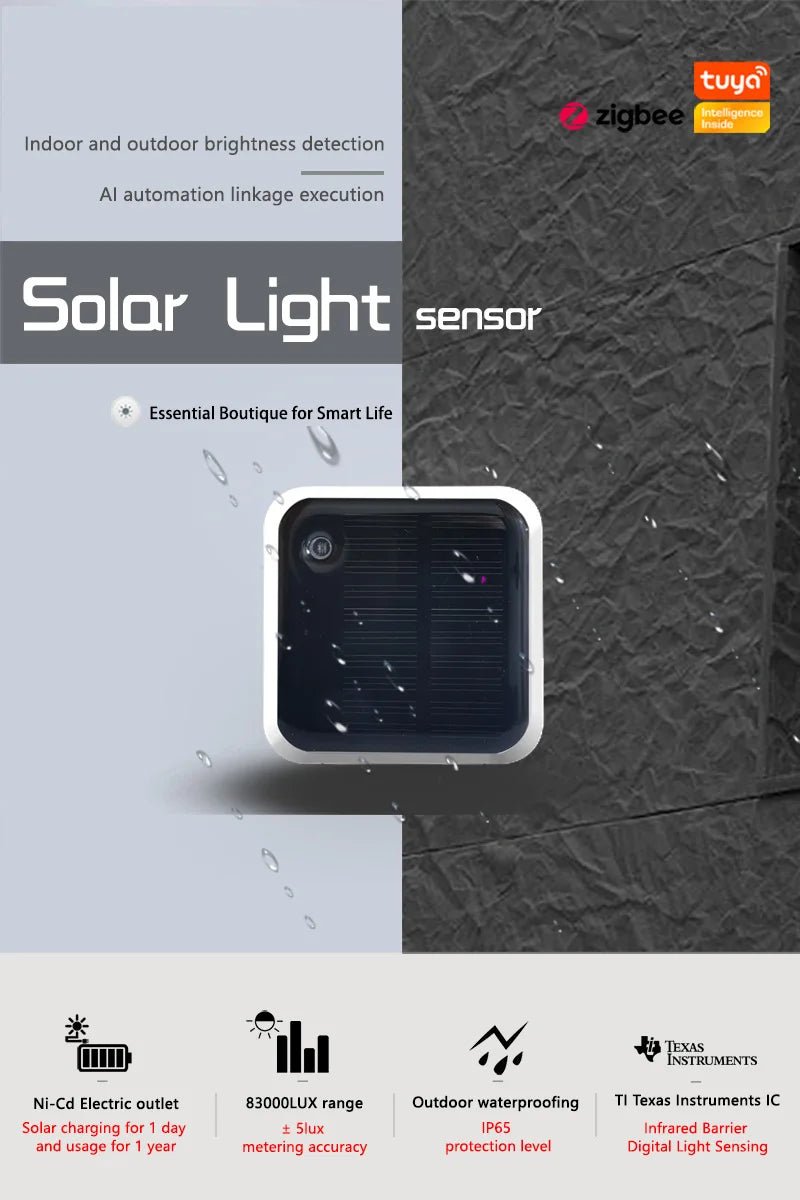 Tuya zigbee sensor de luz solar à prova dip65 água ip65 detecção de brilho ao ar livre sensor de luminância em tempo real fácil de instalar - LUFT SECURITY LTDATuya zigbee sensor de luz solar à prova dip65 água ip65 detecção de brilho ao ar livre sensor de luminância em tempo real fácil de instalar