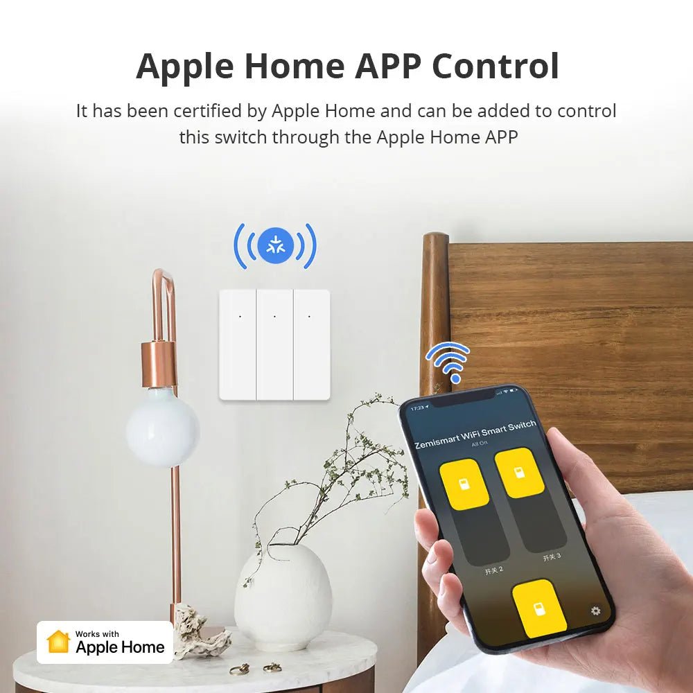 Zemismart Matter WiFi UE 1 2 3 Gangs Interruptor de luz de parede inteligente neutro necessário com botão grande SmartThings App Homekit Controle - LUFT SECURITY LTDA2 - GangZemismart Matter WiFi UE 1 2 3 Gangs Interruptor de luz de parede inteligente neutro necessário com botão grande SmartThings App Homekit Controle