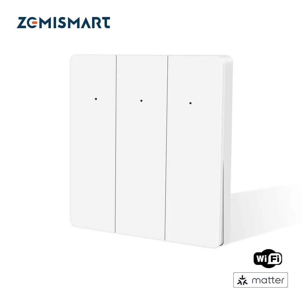 Zemismart Matter WiFi UE 1 2 3 Gangs Interruptor de luz de parede inteligente neutro necessário com botão grande SmartThings App Homekit Controle - LUFT SECURITY LTDA2 - GangZemismart Matter WiFi UE 1 2 3 Gangs Interruptor de luz de parede inteligente neutro necessário com botão grande SmartThings App Homekit Controle