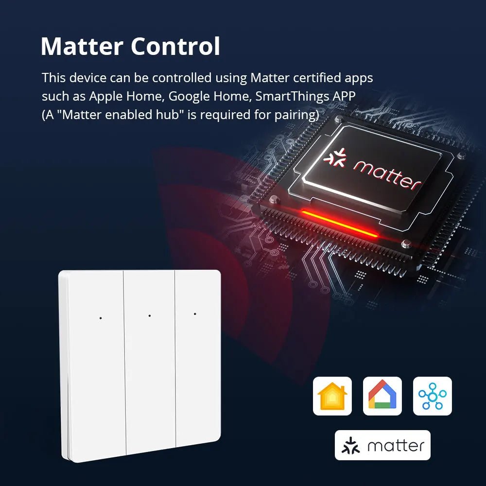 Zemismart Matter WiFi UE 1 2 3 Gangs Interruptor de luz de parede inteligente neutro necessário com botão grande SmartThings App Homekit Controle - LUFT SECURITY LTDA2 - GangZemismart Matter WiFi UE 1 2 3 Gangs Interruptor de luz de parede inteligente neutro necessário com botão grande SmartThings App Homekit Controle