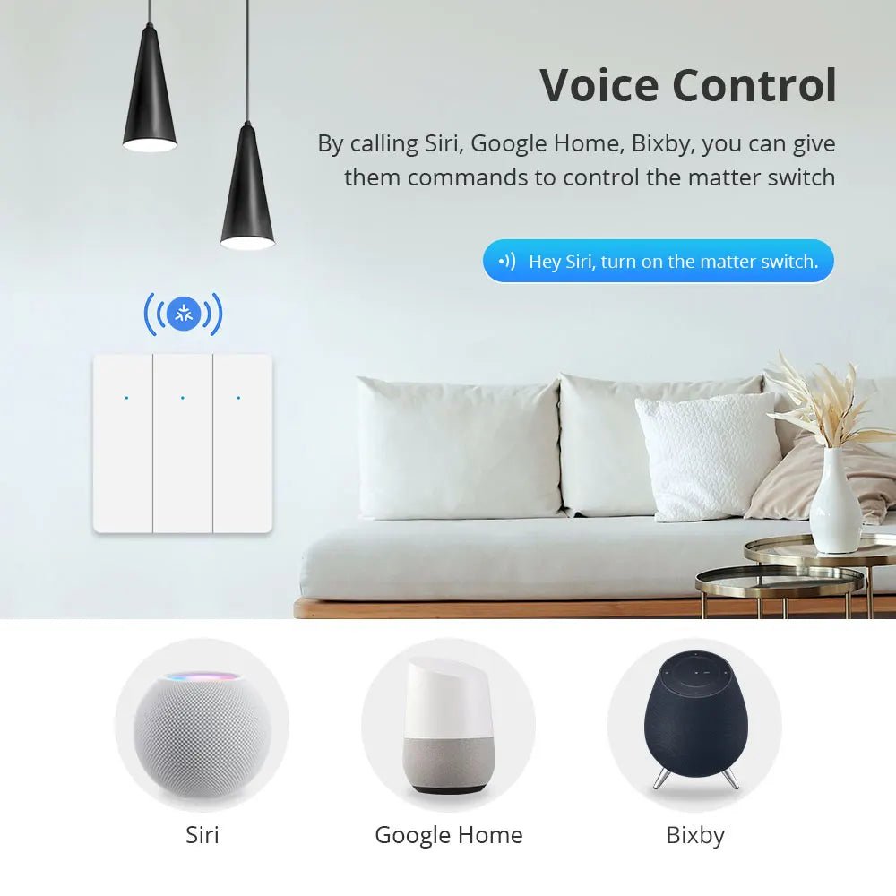 Zemismart Matter WiFi UE 1 2 3 Gangs Interruptor de luz de parede inteligente neutro necessário com botão grande SmartThings App Homekit Controle - LUFT SECURITY LTDA2 - GangZemismart Matter WiFi UE 1 2 3 Gangs Interruptor de luz de parede inteligente neutro necessário com botão grande SmartThings App Homekit Controle