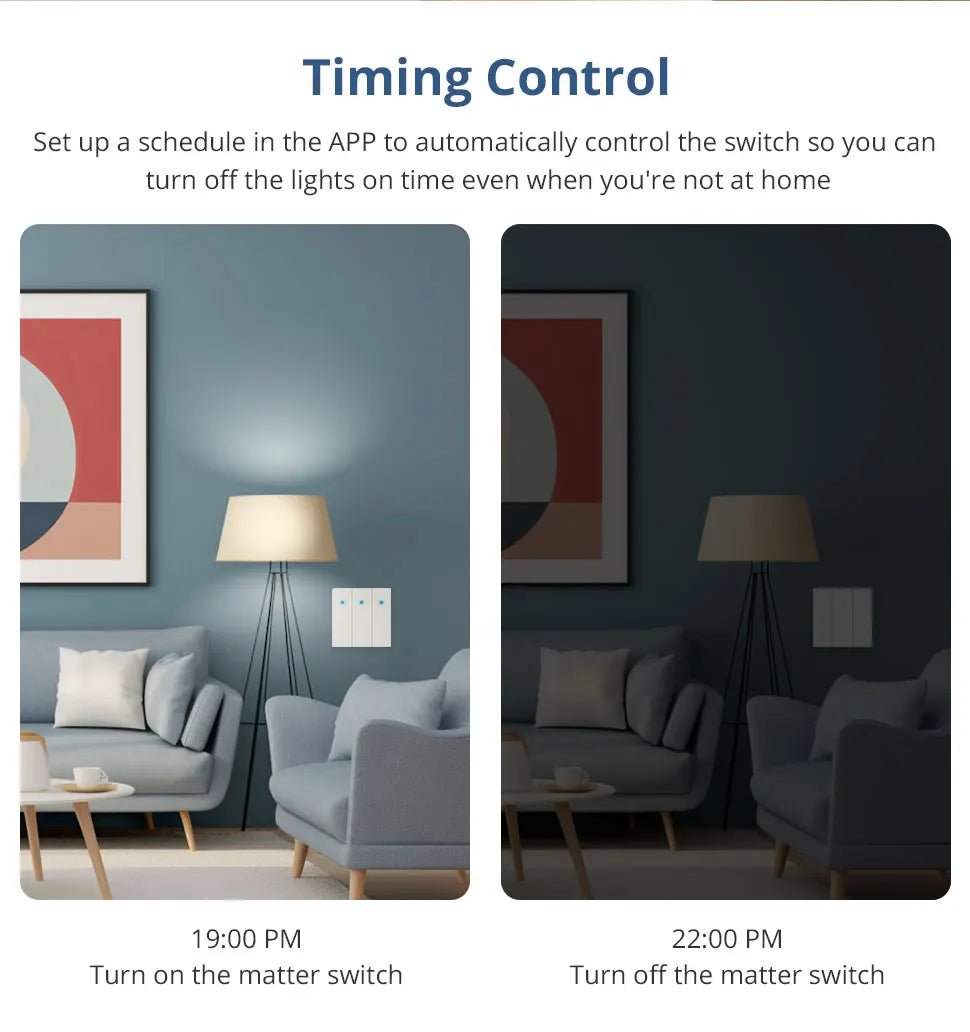 Zemismart Matter WiFi UE 1 2 3 Gangs Interruptor de luz de parede inteligente neutro necessário com botão grande SmartThings App Homekit Controle - LUFT SECURITY LTDA2 - GangZemismart Matter WiFi UE 1 2 3 Gangs Interruptor de luz de parede inteligente neutro necessário com botão grande SmartThings App Homekit Controle